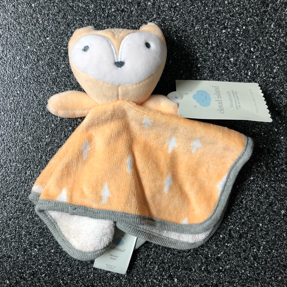 Cloud Island Infant / Baby Owl Washcloth - Peach Color